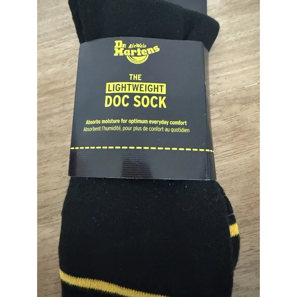 Dr. Martens Lightweight Doc Socks Black Crew Socks Yellow Dr Size S/M New